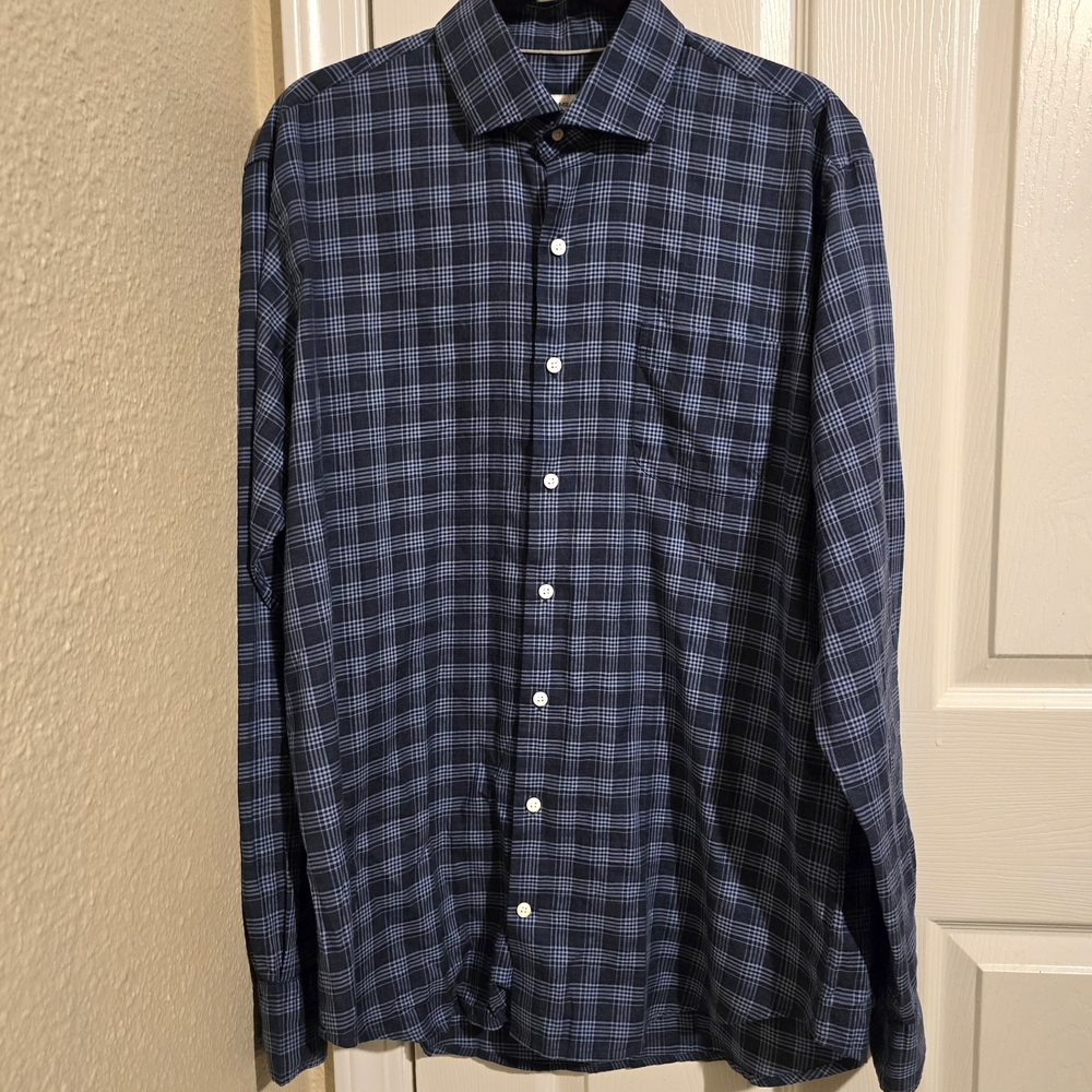 Peter Millar Men's Blue Plaid Long Sleeve Button Up Shirt Size‎ Large